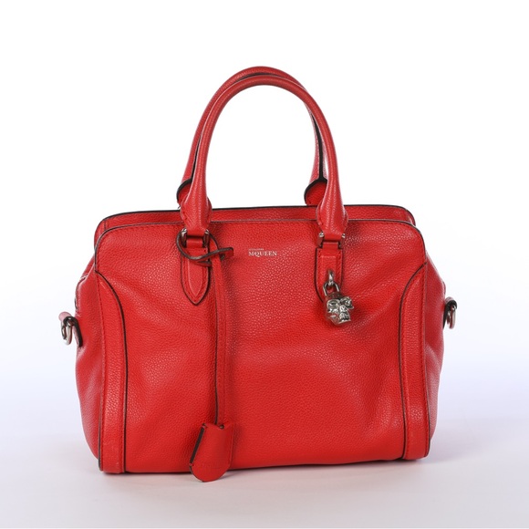 Alexander McQueen Leather Red Medium Padlock Satchel Bag...